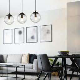 Rackhams Kingston 3 Light Ribbed Glass Pendant Light - Matt Black - Bar - thumbnail 2