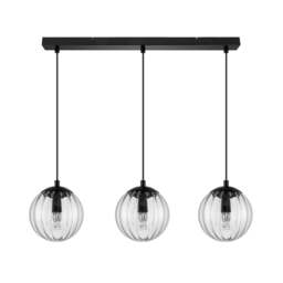 Rackhams Kingston 3 Light Ribbed Glass Pendant Light - Matt Black - Bar - thumbnail 4