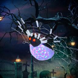 Rackhams 5FT Long Halloween Inflatable Spider, Hanging Giant Spider with Colourful LED Light, Blow-Up Outdoor LED Garden Display for Lawn, Party - thumbnail 2