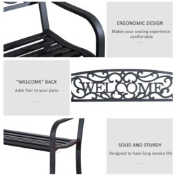 Rackhams Garden Bench Double Seat Park Steel Chair Garden Outdoor Metal Patio - Black - Steel - 127L x 60W x 87H cm - thumbnail 4
