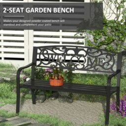 Rackhams Garden Bench Double Seat Park Steel Chair Garden Outdoor Metal Patio - Black - Steel - 127L x 60W x 87H cm - thumbnail 3