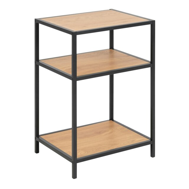 Rackhams Seaford Black Metal Bedside Table with 2 Oak Shelves - Black - Manufactured wood,Powder coated Steel - 1 - image 1