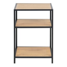 Rackhams Seaford Black Metal Bedside Table with 2 Oak Shelves - Black - Manufactured wood,Powder coated Steel - 1 - thumbnail 2