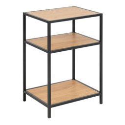 Rackhams Seaford Black Metal Bedside Table with 2 Oak Shelves - Black - Manufactured wood,Powder coated Steel - 1 - thumbnail 1