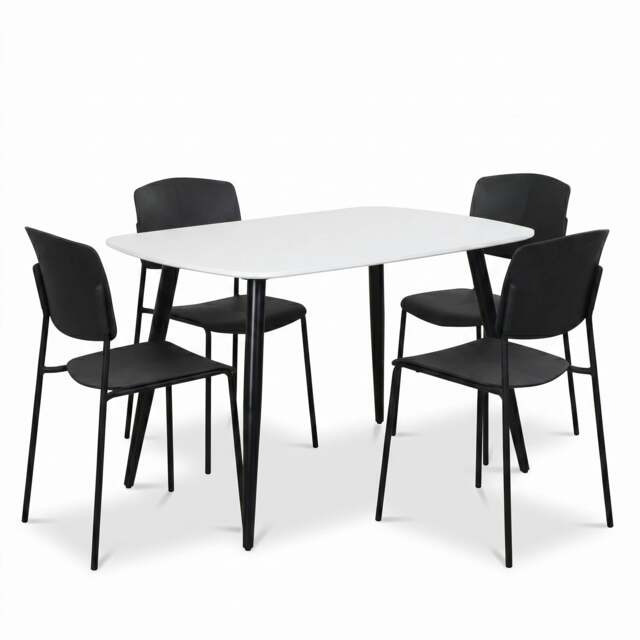 Rackhams Aspen Dining Set - White Rectangular Table & 4 Academy Dining Chairs - Black - image 1