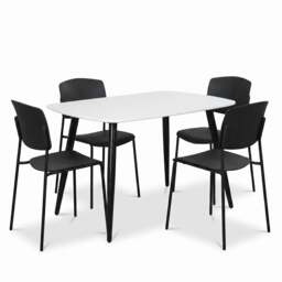 Rackhams Aspen Dining Set - White Rectangular Table & 4 Academy Dining Chairs - Black - thumbnail 1