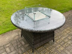 Rackhams Rattan Garden Furniture Gas Fire Pit Round Dining Table Set Gas Heater And Dining Chairs 4 Seater - thumbnail 5