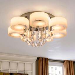 Rackhams Ceiling Light Semi-Flush Mount, Cylindrical Acrylic Lampshades, Crystal Drops - 7 cylindrical shades - thumbnail 1
