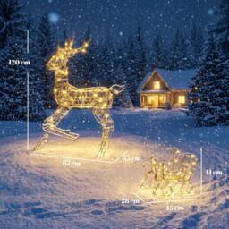 Rackhams Lighted Reindeer and Sleigh Set, Outdoor Christmas Decoration - thumbnail 3