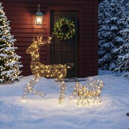 Rackhams Lighted Reindeer and Sleigh Set, Outdoor Christmas Decoration