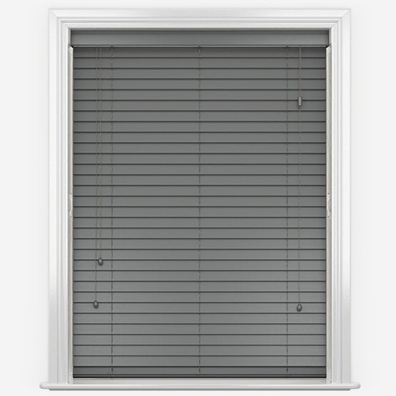Rackhams Smooth Grey Faux Wood Fine Grain Venetian Blinds with Strings - 240cm - image 1