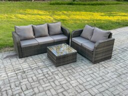Rackhams PE Rattan Garden Furniture Sets 5 Seater Outdoor Lounge Sofa Set Square Coffee Table - thumbnail 2