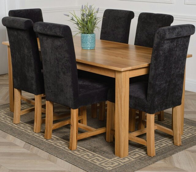 Rackhams Oslo 180 x 90cm Large Oak Dining Set with Washington Fabric Chairs - 6 chairs - Black