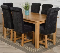Rackhams Oslo 180 x 90cm Large Oak Dining Set with Washington Fabric Chairs - 6 chairs - Black - thumbnail 1