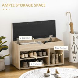 Rackhams Sit-On Shoe Storage Unit w/ Hidden Compartment Handles Grey, Oak - Oak - thumbnail 5