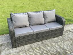 Rackhams High Back 3 Seater Rattan Sofa Patio Outdoor Garden Furniture With Cushion - thumbnail 2