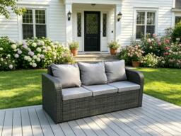 Rackhams High Back 3 Seater Rattan Sofa Patio Outdoor Garden Furniture With Cushion - thumbnail 4