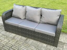 Rackhams High Back 3 Seater Rattan Sofa Patio Outdoor Garden Furniture With Cushion - thumbnail 3