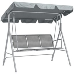 Rackhams Metal Swing Chair Garden Hammock 3 Seater Patio Bench w/ Canopy, Black - thumbnail 6