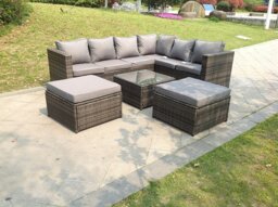 Rackhams 8 Seater Grey Rattan Sofa Set Coffee Table Garden Furniture Outdoor - thumbnail 2
