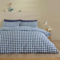 Rackhams Bamford Gingham Check Reversible Duvet Cover Set Navy Blue - Super King - Navy Blue - thumbnail 2