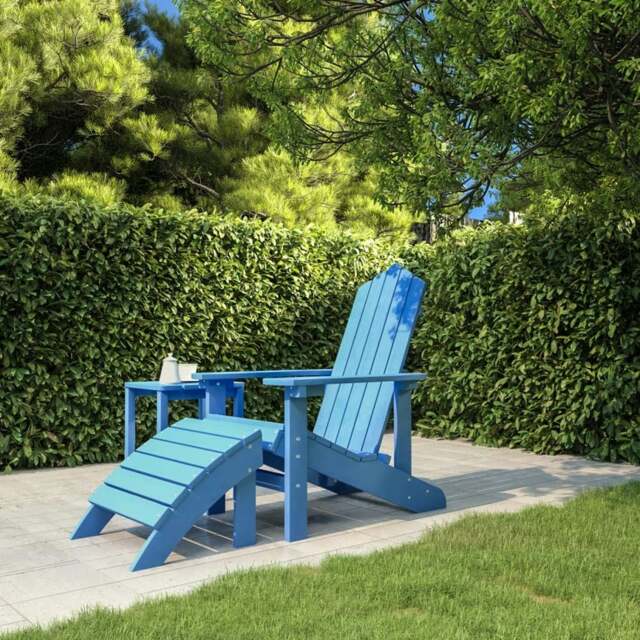 Rackhams Garden Adirondack Chair with Footstool HDPE Aqua Blue