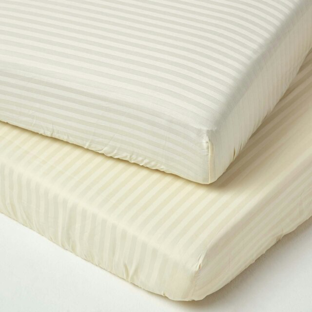 Rackhams Cotton Stripe Fitted Cot Sheets 330 Thread Count, 2 Pack - Yellow - image 1