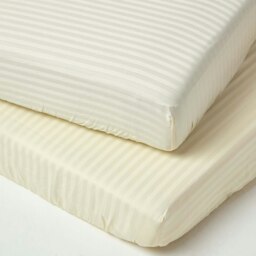 Rackhams Cotton Stripe Fitted Cot Sheets 330 Thread Count, 2 Pack - Yellow