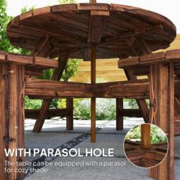 Rackhams Wooden Garden Dining Set with Parasol Hole for Outdoor, Tan - Fir wood - Tan - 1 round table, 4 connected benches - thumbnail 4