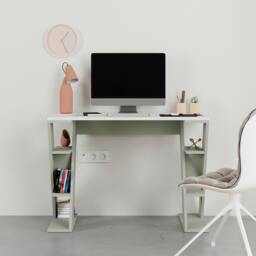 Rackhams Modern Papillon 106cm Working Desk Particleboard 3 Mini Shelves, Cross Design Legs H75xW106cm - White Ash Green