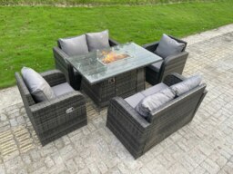 Rackhams Rattan Outdoor Furniture Gas Fire Pit Rectangle Dining Table Gas Heater Adjustable Reclining Chairs Love Sofa Sets 6 Seater - thumbnail 4