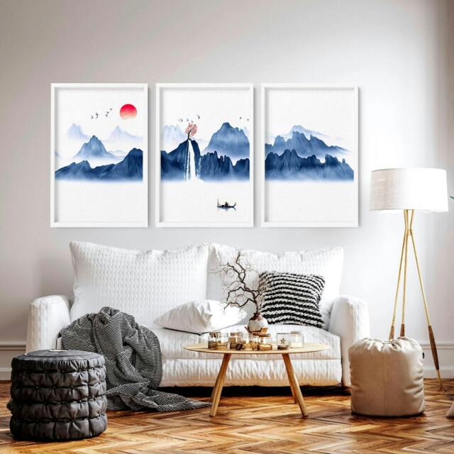 Rackhams Japanese wall art - set of 3 framed wall art - 20 x 30 in / 50 x 76 cm - Satin Photo paper 280 gsm - Oak Frame - image 1