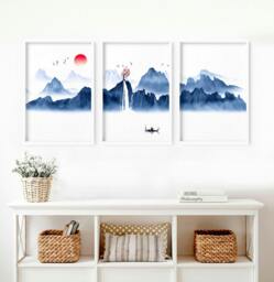 Rackhams Japanese wall art - set of 3 framed wall art - 20 x 30 in / 50 x 76 cm - Satin Photo paper 280 gsm - Oak Frame - thumbnail 2