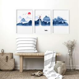 Rackhams Japanese wall art - set of 3 framed wall art - 20 x 30 in / 50 x 76 cm - Satin Photo paper 280 gsm - Oak Frame - thumbnail 4