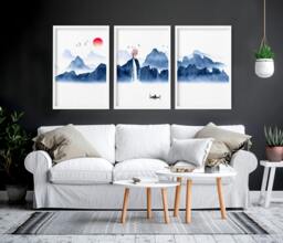 Rackhams Japanese wall art - set of 3 framed wall art - 20 x 30 in / 50 x 76 cm - Satin Photo paper 280 gsm - Oak Frame - thumbnail 3