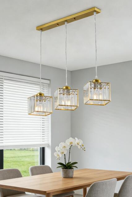 Rackhams 3-Light Crystal Ceiling Pendant Light Chandelier - Gold - One Size - image 1