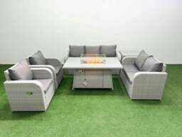 Rackhams PE Rattan Garden Furniture Set Reclining Chair Sofa Double Love Seat 2 Seater Sofa Lounge Set Fire Pit Dining Table Side Table Light Grey - thumbnail 1