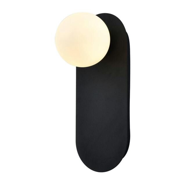 Rackhams Matte Sand Black LED Wall Light with Opal White Spherical Glass Shade - image 1