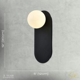 Rackhams Matte Sand Black LED Wall Light with Opal White Spherical Glass Shade - thumbnail 6