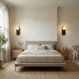 Rackhams Matte Sand Black LED Wall Light with Opal White Spherical Glass Shade - thumbnail 5