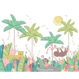 Rackhams Jungle Animals Wall Mural - Pale Green - Medium - W300cm x H240cm - thumbnail 2