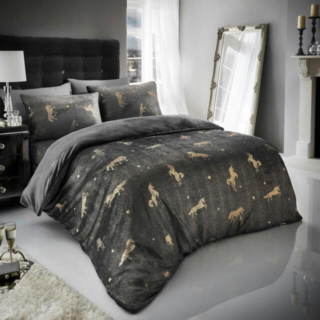 Rackhams Unicorn Star Foil Duvet Cover and Pillowcase Set - Charcoal - King (220cm x 235cm) - image 1