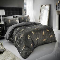 Rackhams Unicorn Star Foil Duvet Cover and Pillowcase Set - Charcoal - King (220cm x 235cm) - thumbnail 1