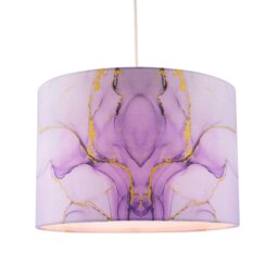 Rackhams Designer Drum Lamp Shade in Marble Effect Cotton Fabric in Soft Lilac and Purple - thumbnail 4