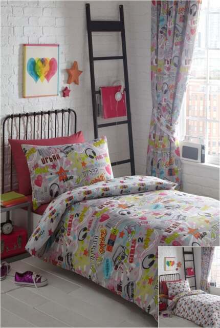 Rackhams Dance Crew Multi Duvet Cover Set Reverisble Urban Graffiti Bedding - Light Grey
