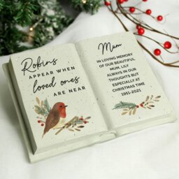 Rackhams Personalised Robins Memorial Book Resin Garden Ornament - thumbnail 4