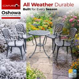 Rackhams OSHOWA Luxurious Garden and Patio Table and 4 Large Chairs with Armrests Cast Aluminium Bistro Set - Grey with Black Cushions - thumbnail 5