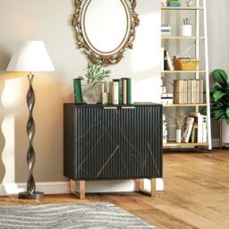 Rackhams Sideboard, Buffet Cabinet with 2 Doors and Adjustable Shelves, Black - Black - thumbnail 1