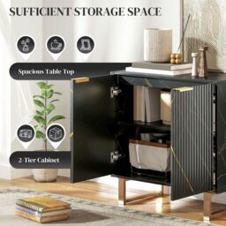 Rackhams Sideboard, Buffet Cabinet with 2 Doors and Adjustable Shelves, Black - Black - thumbnail 3