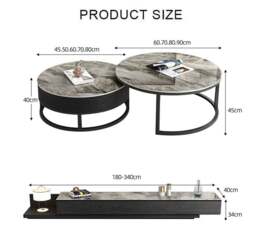 Rackhams Gibs Extendable TV Stand, Sintered Stone And Black Wood - Only TV Stand - White - thumbnail 4